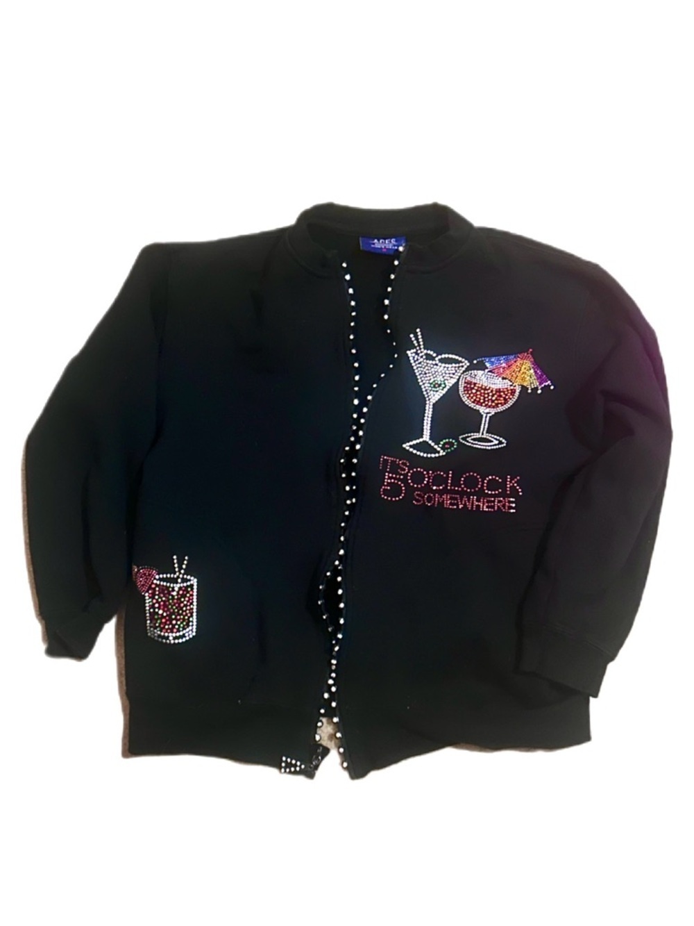 Rhinestone Martini Cocktail It's 5 O'Clock Somewhere Unique Black Sweater
